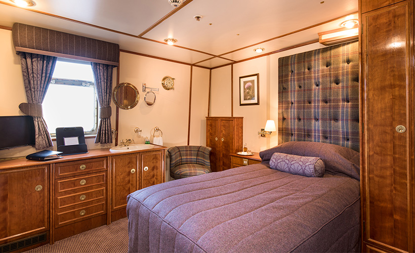 The Isle of Rum cabin on the Hebridean Princess cruise ship of Hebridean Island Cruises