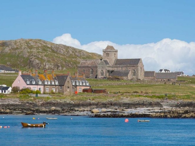 A panorama view from the bay of Iona Abbey on the Isle of Iona