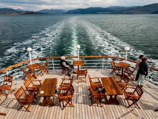 The outdoor seating area on the Promenade Deck on the Hebridean Princess cruise ship of Hebridean Island Cruises