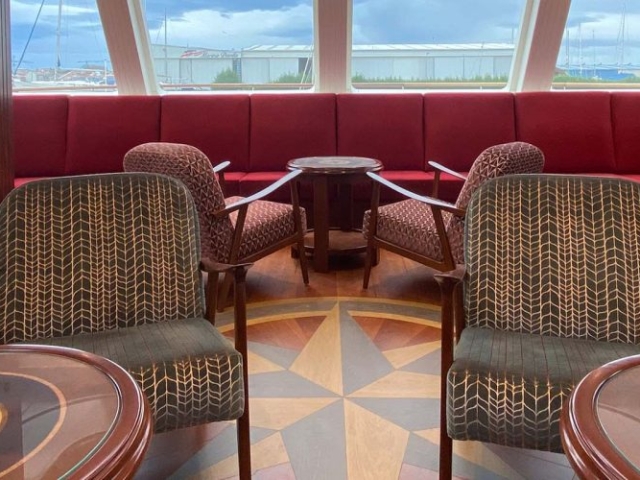 The luxury lounge with its panoramic views on the Lord of the Glens cruise ship